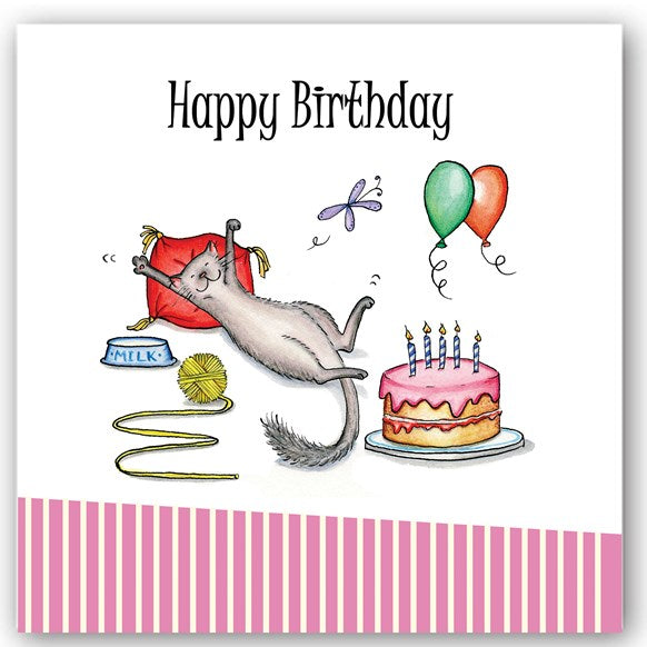greeting,card,cards,occasions,happy,birthday,cat,cake,party,friend,gift,home,glitter,colourful,UK