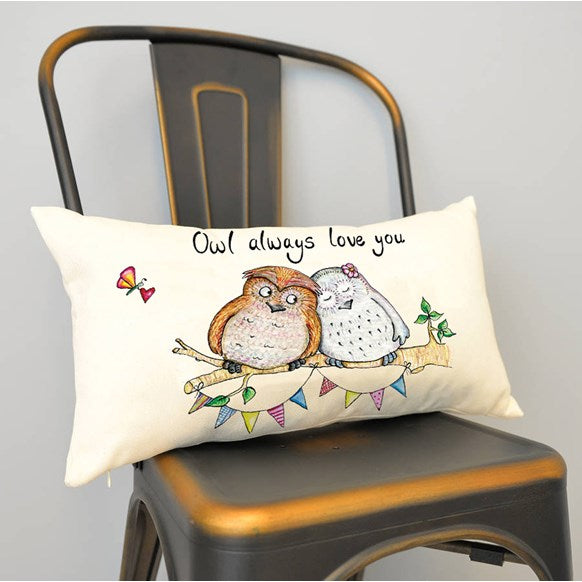 cushion,cushions,small,owl,love,owls,sweet,humour,colourful,gift,present,bed,sofa,home,UK,fun,nice