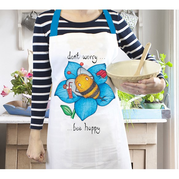 bee,happy,bees,animals,apron,aprons,cotton,kitchen,house,textiles,uk, gift