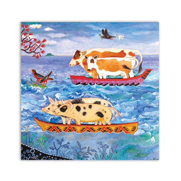 leaving,the,ark,cow,pig,bird,sea,ocean,pair,country,greeting,card,greetings,cards,anna,pugh,artist,art,design,designs,UK,England,recycled,draw,gift