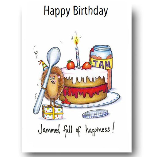greeting,card,jam,hedgehog,cake,presents,candles,jammed,full,of,happiness,compost,heap,compostheap,compUK