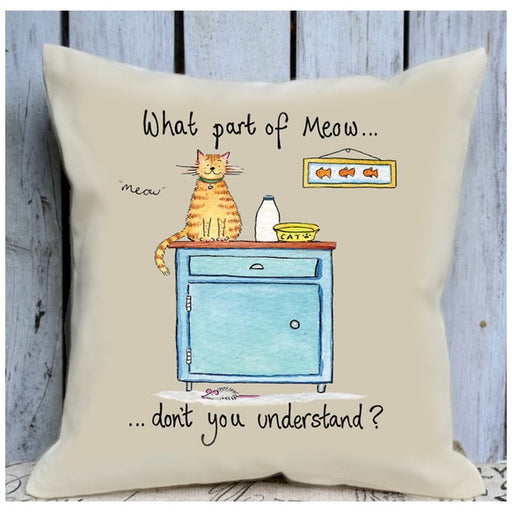 cushion,cushions,large,meow,cats,animals,kitchen,fun,humour,colourful,gift,present,cotton,woven,home,UK