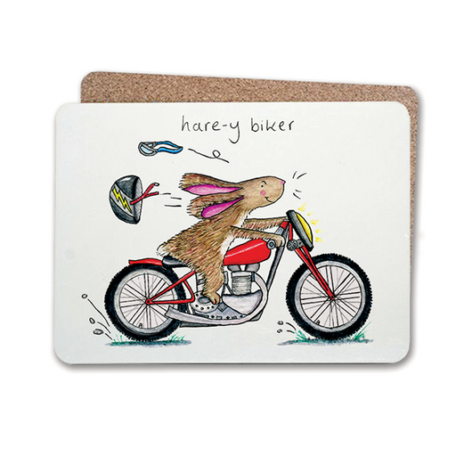 Hare,bike,biker,harey,table,mat,tablemats,house,gift,cockadoodle,cork,backed