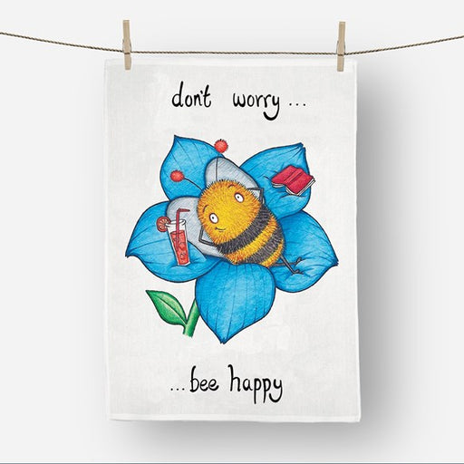 Bee,Happy,Tea,Towel,towels,cockadoodle,cotton,kitchen,washing,up,gift,gifts,present,funny,animals